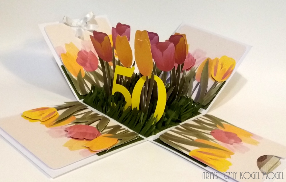 Idzie wiosna -łąka z tulipanami w prezencie